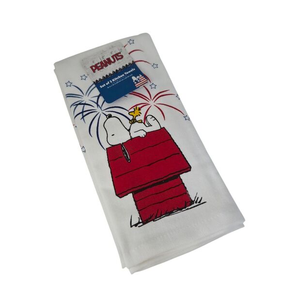 Peanuts 2pc Snoopy and Woodstock 4th Of July Americana Kitchen Towels‎  16x26in - Picture 4 of 7